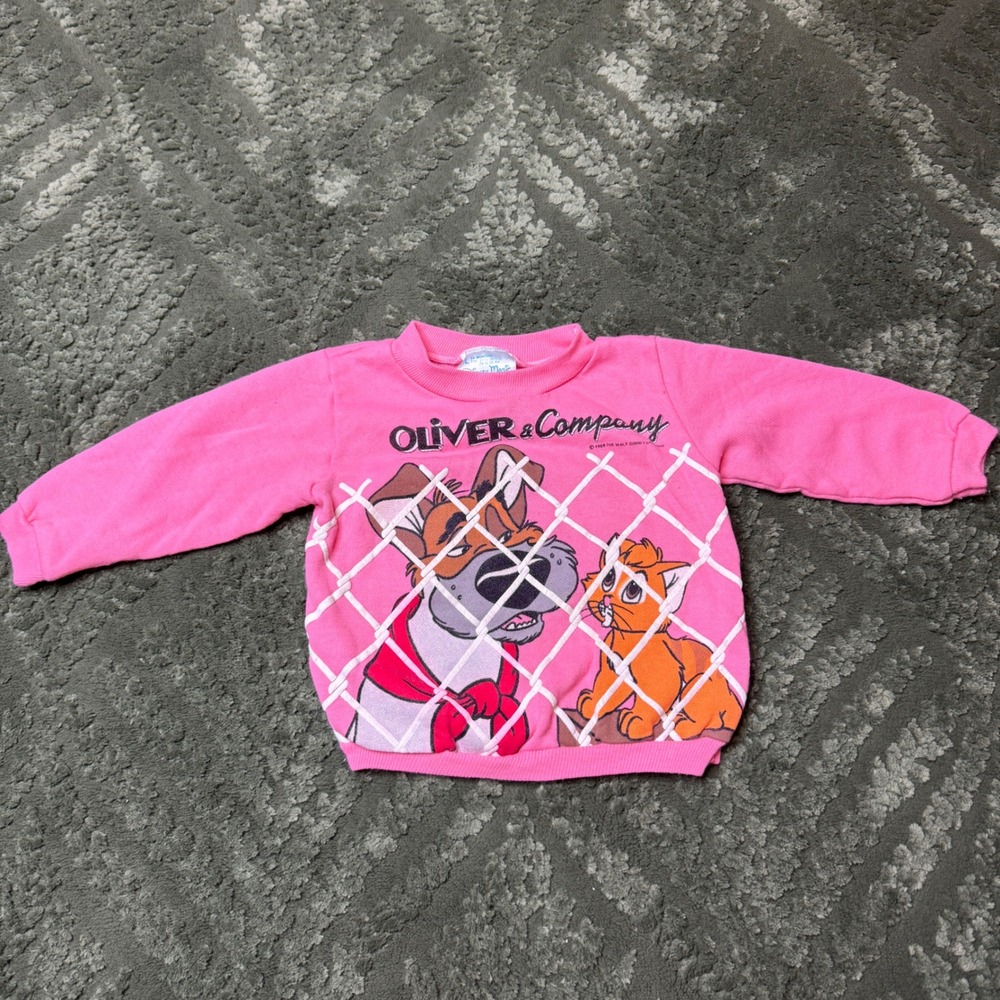 Vintage 1988 Disney Oliver & Company Pink Sweatshirt 24 Months Sears Made in USA